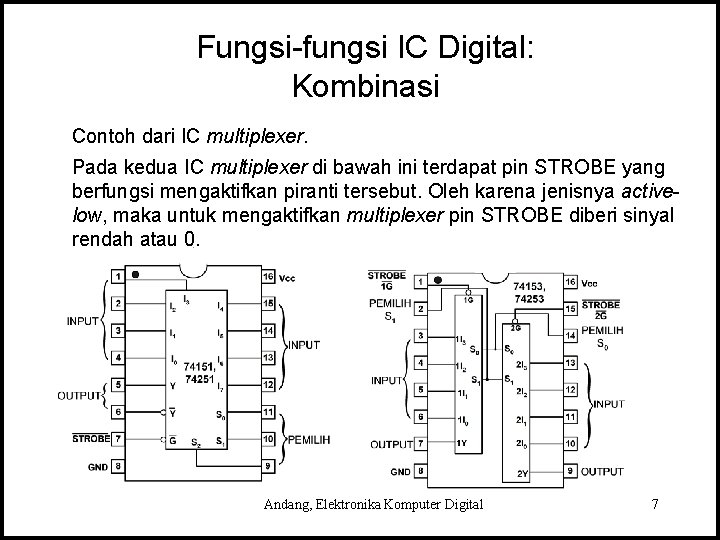 Fungsi-fungsi IC Digital: Kombinasi Contoh dari IC multiplexer. Pada kedua IC multiplexer di bawah