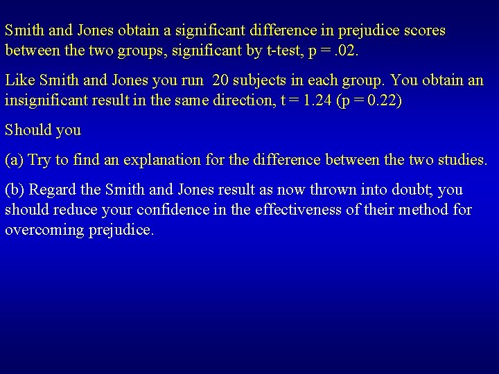 Smith and Jones obtain a significant difference in prejudice scores between the two groups,