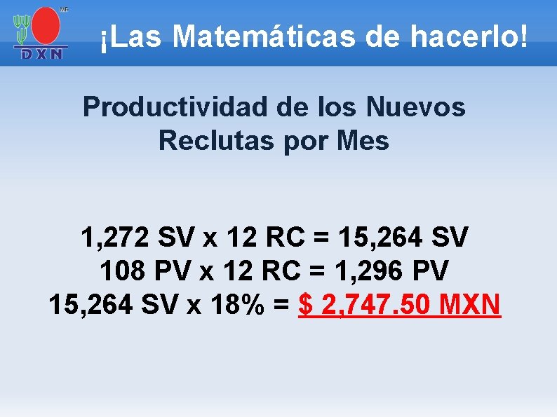 ¡Las Matemáticas de hacerlo! Productividad de los Nuevos Reclutas por Mes 1, 272 SV