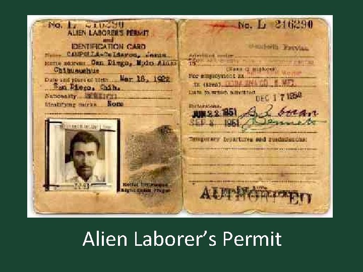 Alien Laborer’s Permit 