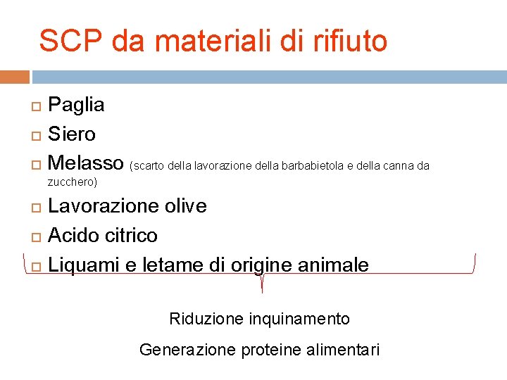 SCP da materiali di rifiuto Paglia Siero Melasso (scarto della lavorazione della barbabietola e