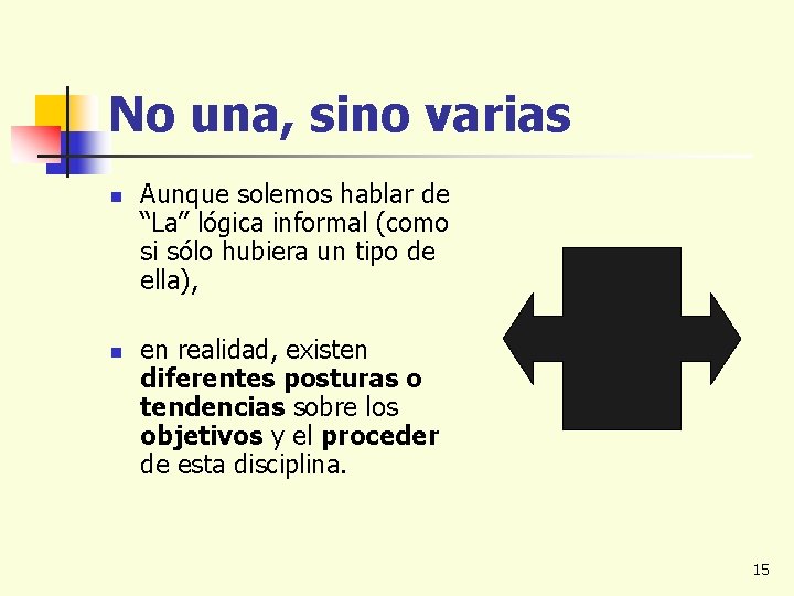 No una, sino varias n n Aunque solemos hablar de “La” lógica informal (como
