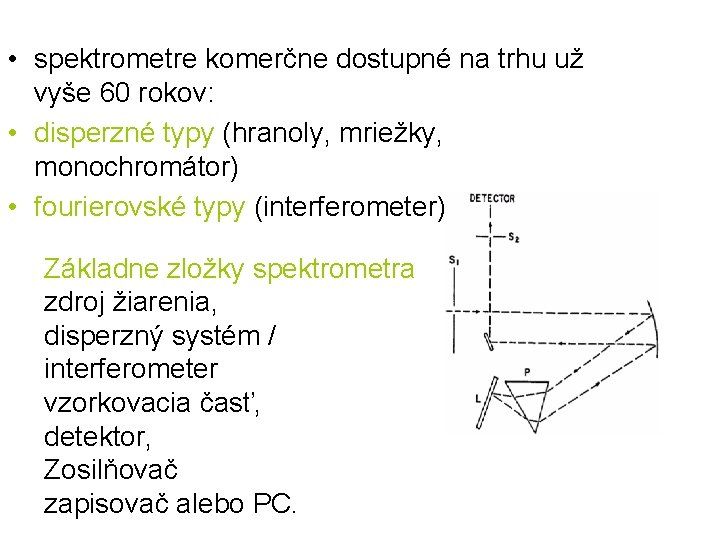  • spektrometre komerčne dostupné na trhu už vyše 60 rokov: • disperzné typy