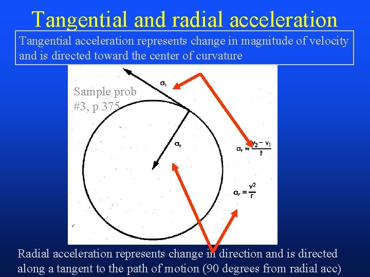 Tangential and radial acceleration Tangential acceleration represents change in magnitude of velocity and is