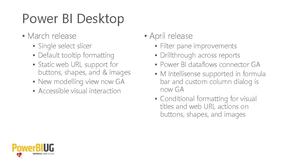 Power BI Desktop • March release • Single select slicer • Default tooltip formatting