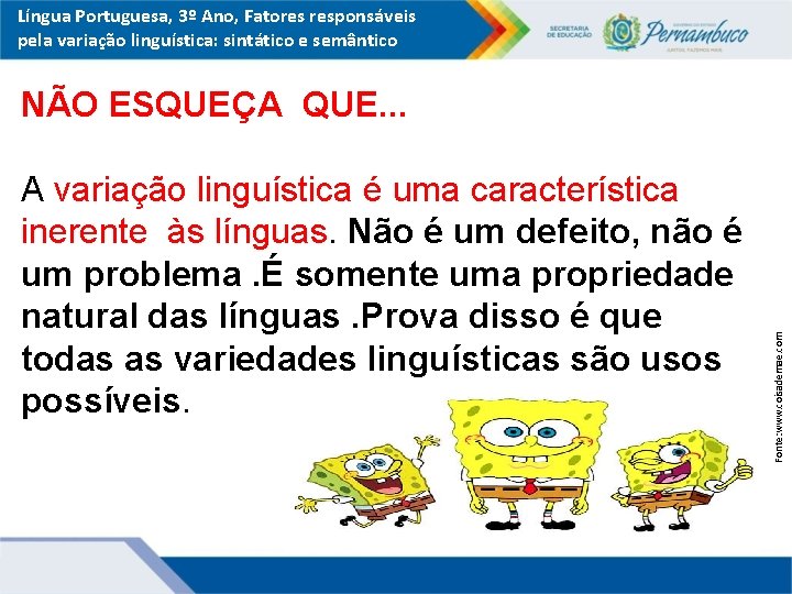 Língua Portuguesa, 3º Ano, Fatores responsáveis pela variação linguística: sintático e semântico A variação