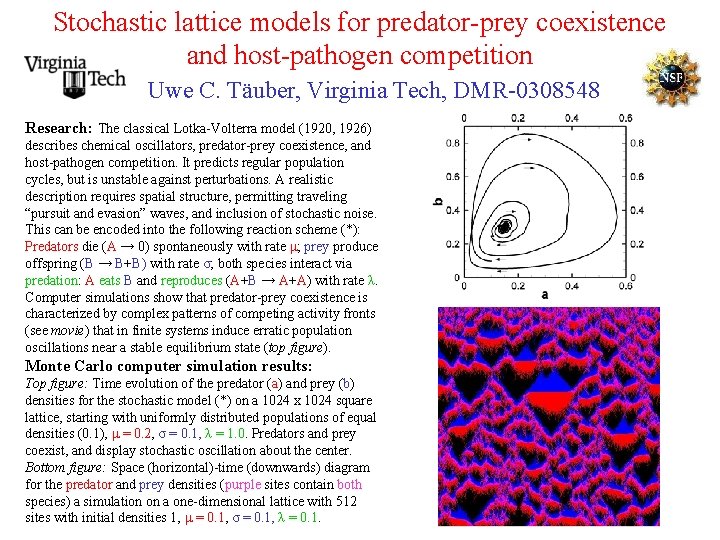 Stochastic lattice models for predator-prey coexistence and host-pathogen competition Uwe C. Täuber, Virginia Tech,