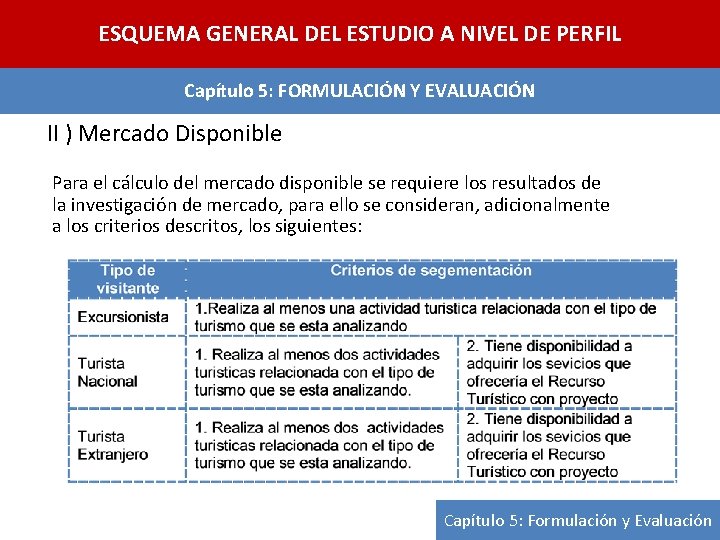 ESQUEMA GENERAL DEL ESTUDIO A NIVEL DE PERFIL Capítulo 5: FORMULACIÓN Y EVALUACIÓN II