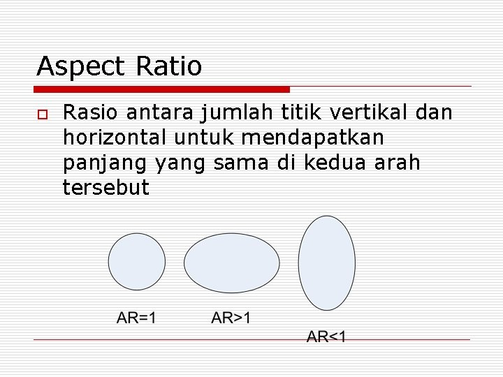 Aspect Ratio o Rasio antara jumlah titik vertikal dan horizontal untuk mendapatkan panjang yang