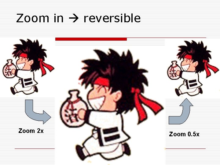 Zoom in reversible Zoom 2 x Zoom 0. 5 x 