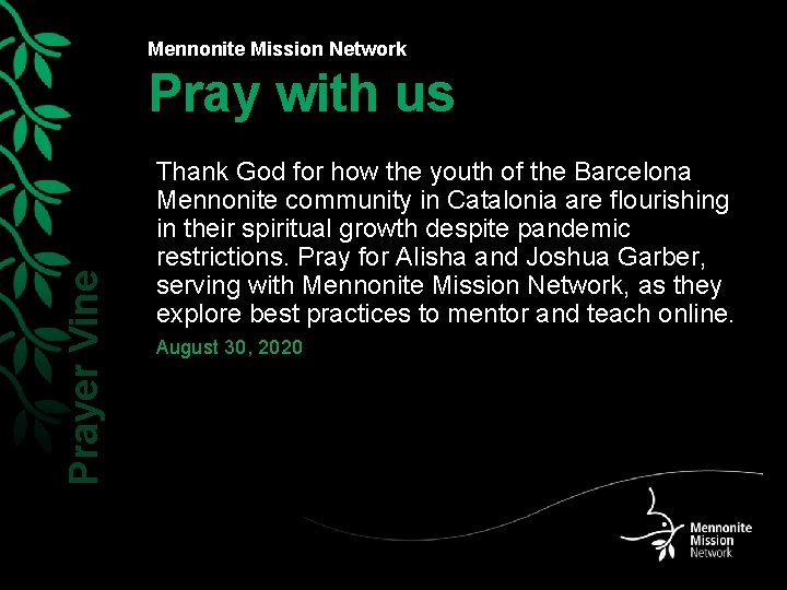 Mennonite Mission Network Prayer Vine Pray with us Thank God for how the youth
