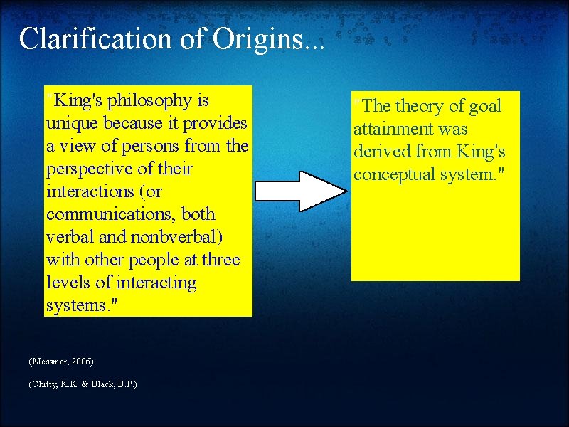 Clarification of Origins. . . "King's philosophy is unique because it provides a view