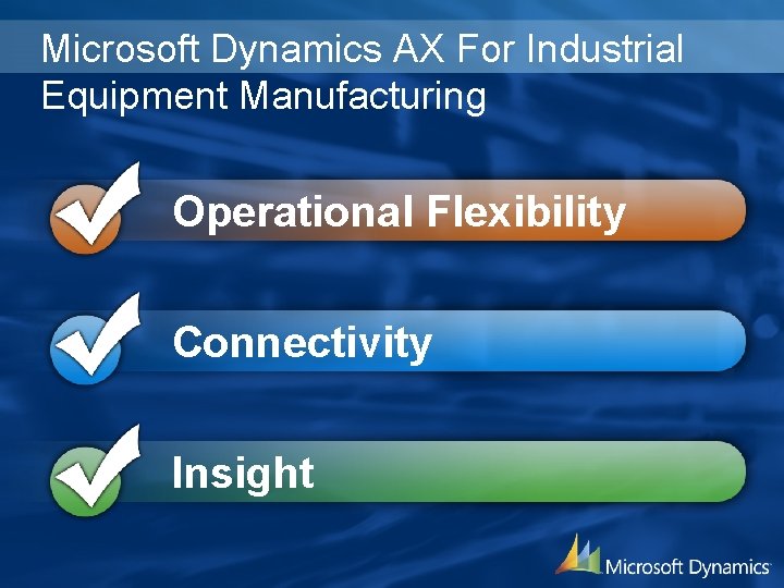 Microsoft Dynamics AX For Industrial Equipment Manufacturing Operational Flexibility Connectivity Insight Microsoft Dynamics AX For Industrial Equipment Manufacturing Operational Flexibility Connectivity Insight