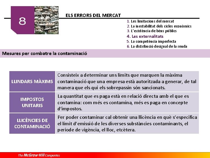 ELS ERRORS DEL MERCAT 1. Les limitacions del mercat 2. La inestabilitat dels cicles ELS ERRORS DEL MERCAT 1. Les limitacions del mercat 2. La inestabilitat dels cicles