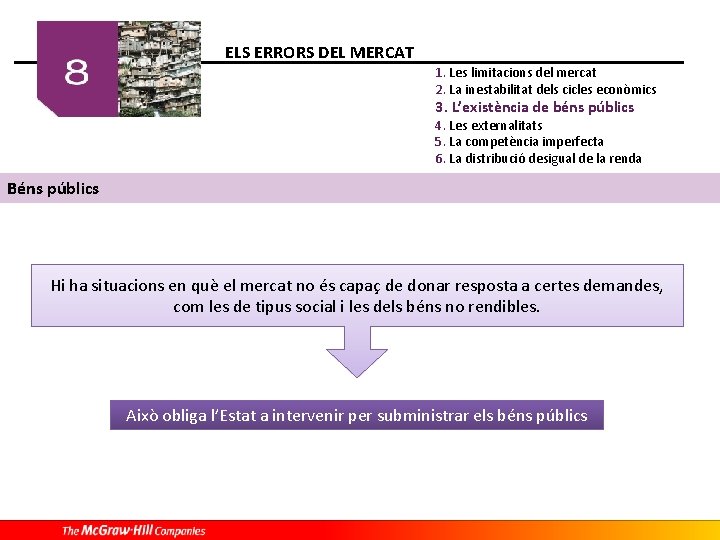 ELS ERRORS DEL MERCAT 1. Les limitacions del mercat 2. La inestabilitat dels cicles ELS ERRORS DEL MERCAT 1. Les limitacions del mercat 2. La inestabilitat dels cicles