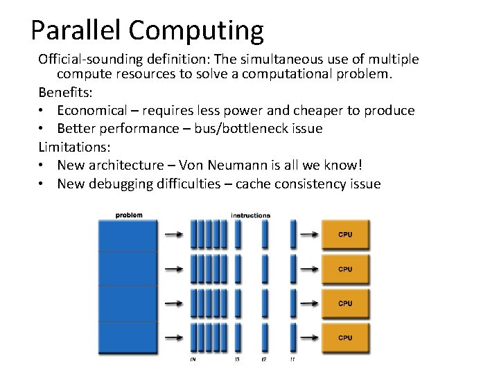 Parallel Computing Official-sounding definition: The simultaneous use of multiple compute resources to solve a