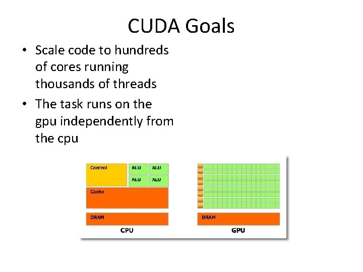 CUDA Goals • Scale code to hundreds of cores running thousands of threads •