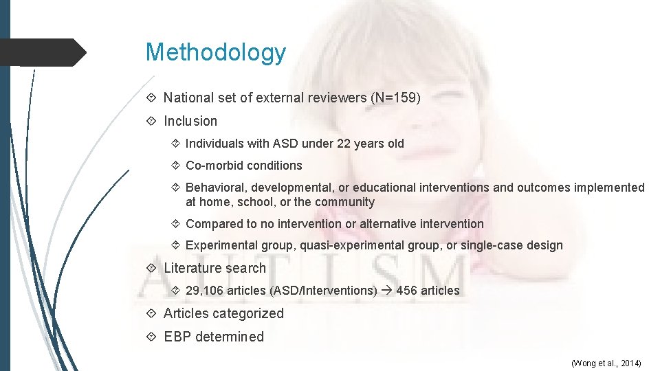 Methodology National set of external reviewers (N=159) Inclusion Individuals with ASD under 22 years Methodology National set of external reviewers (N=159) Inclusion Individuals with ASD under 22 years