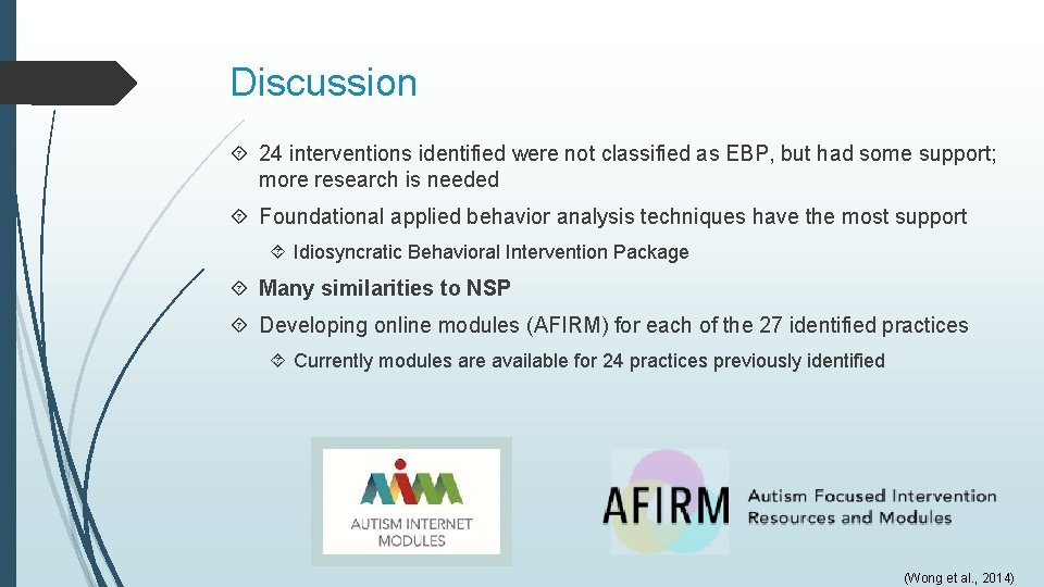 Discussion 24 interventions identified were not classified as EBP, but had some support; more Discussion 24 interventions identified were not classified as EBP, but had some support; more