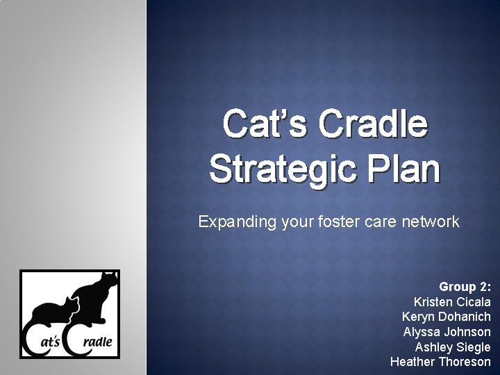 Cat’s Cradle Strategic Plan Expanding your foster care network Group 2: Kristen Cicala Keryn