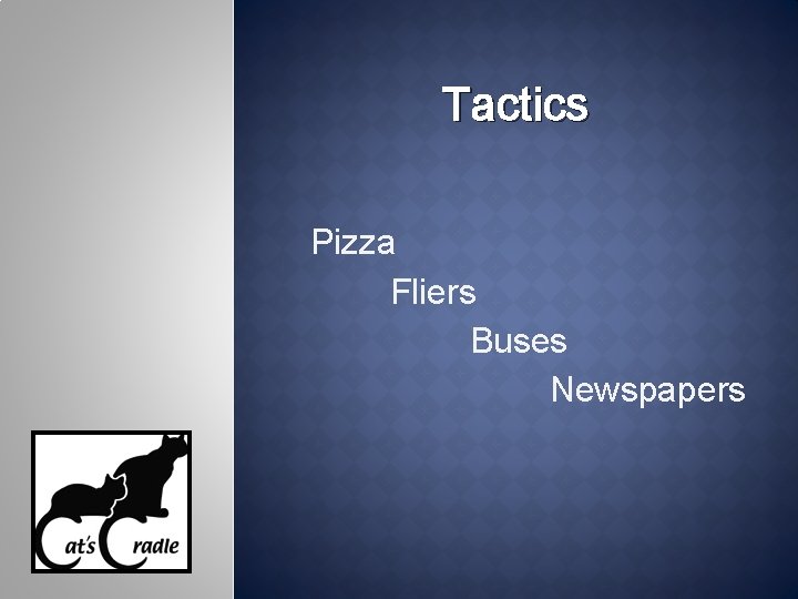 Tactics Pizza Fliers Buses Newspapers 