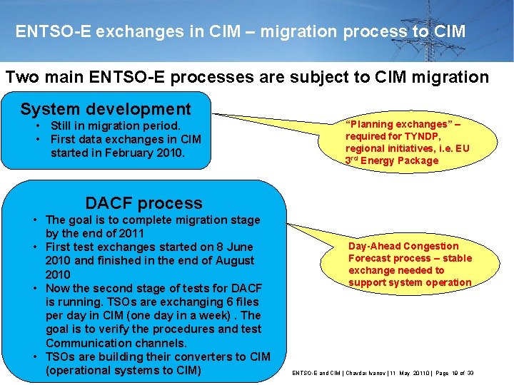 ENTSO-E exchanges in CIM – migration process to CIM Two main ENTSO-E processes are