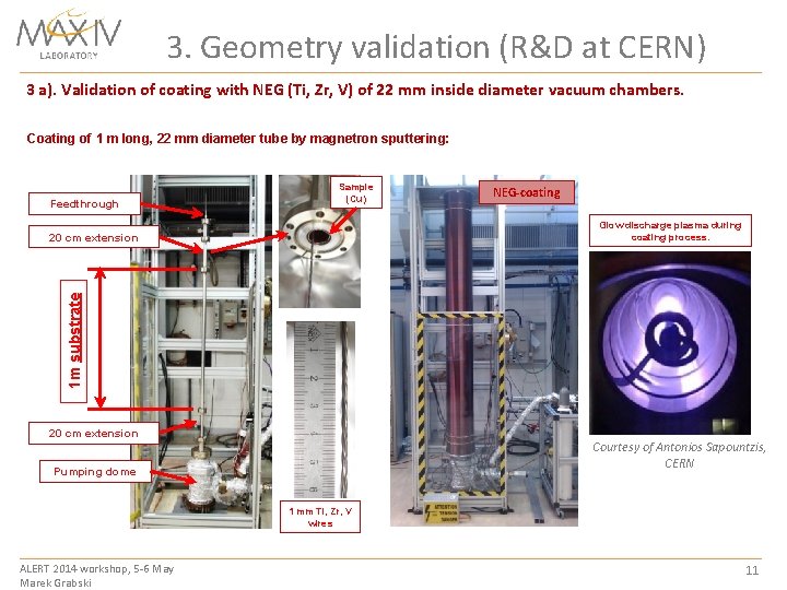 3. Geometry validation (R&D at CERN) 3 a). Validation of coating with NEG (Ti,