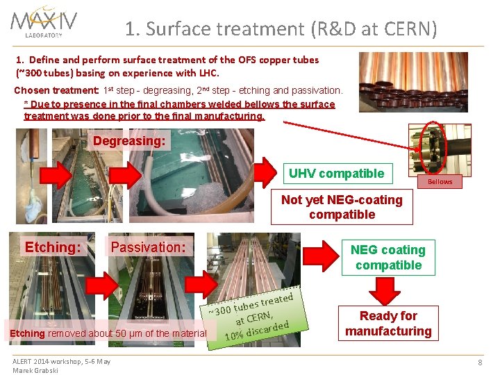 1. Surface treatment (R&D at CERN) 1. Define and perform surface treatment of the