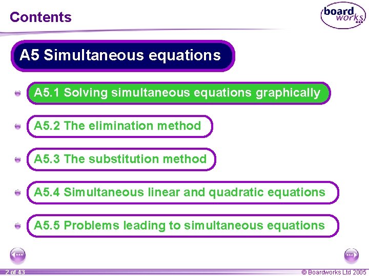 Contents A 5 Simultaneous equations A A 5. 1 Solving simultaneous equations graphically A