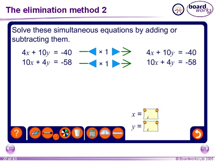 The elimination method 2 22 of 43 © Boardworks Ltd 2005 