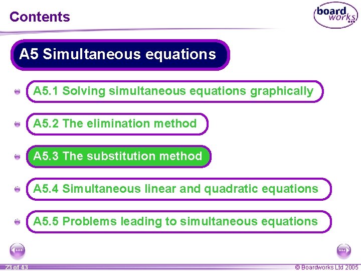 Contents A 5 Simultaneous equations A A 5. 1 Solving simultaneous equations graphically A