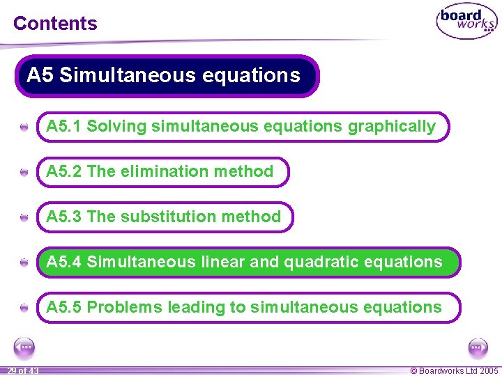 Contents A 5 Simultaneous equations A A 5. 1 Solving simultaneous equations graphically A