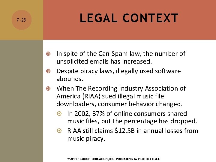 LEGAL CONTEXT 7 -25 In spite of the Can-Spam law, the number of unsolicited