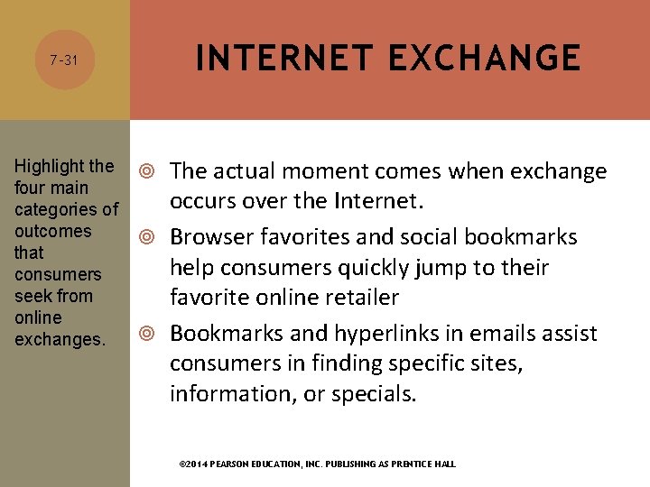 INTERNET EXCHANGE 7 -31 Highlight the four main categories of outcomes that consumers seek