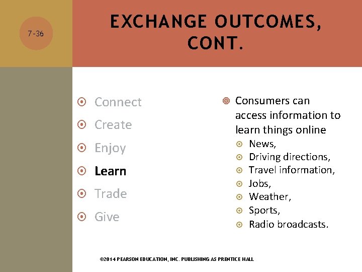 EXCHANGE OUTCOMES, CONT. 7 -36 Connect Create Enjoy Learn Trade Give Consumers can access