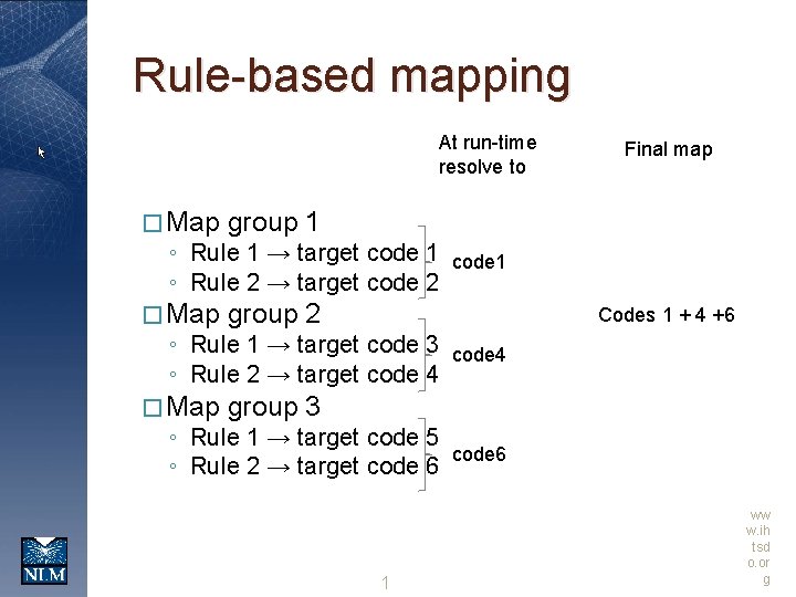 Rule-based mapping At run-time resolve to � Map group 1 � Map group 2