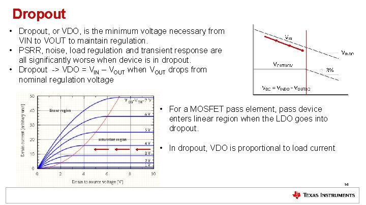 Dropout • Dropout, or VDO, is the minimum voltage necessary from VIN to VOUT