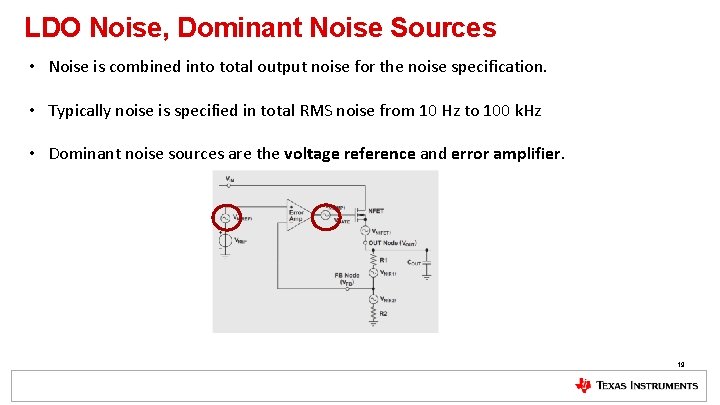 LDO Noise, Dominant Noise Sources • Noise is combined into total output noise for