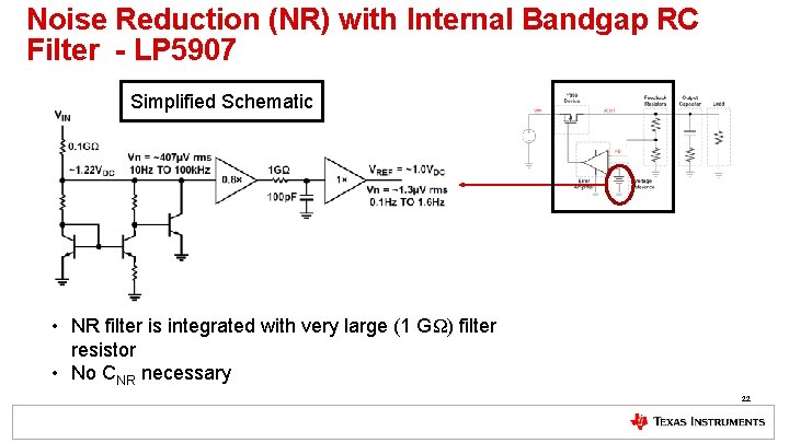 Noise Reduction (NR) with Internal Bandgap RC Filter - LP 5907 Simplified Schematic •