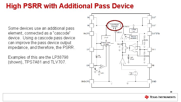 High PSRR with Additional Pass Device Some devices use an additional pass element, connected