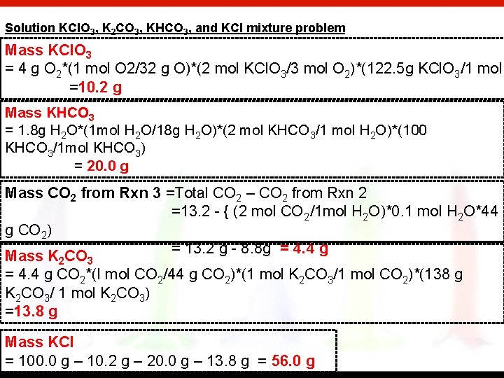 Solution KCl. O 3, K 2 CO 3, KHCO 3, and KCl mixture problem