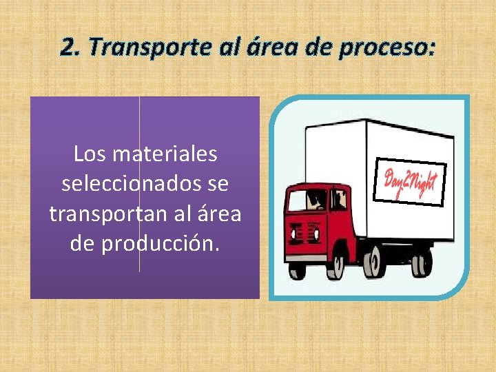2. Transporte al área de proceso: Los materiales seleccionados se transportan al área de