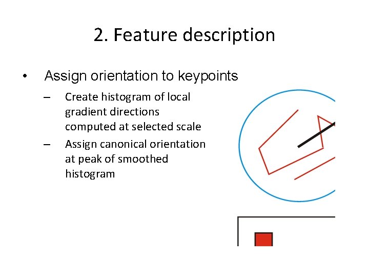 2. Feature description • Assign orientation to keypoints – – Create histogram of local 2. Feature description • Assign orientation to keypoints – – Create histogram of local