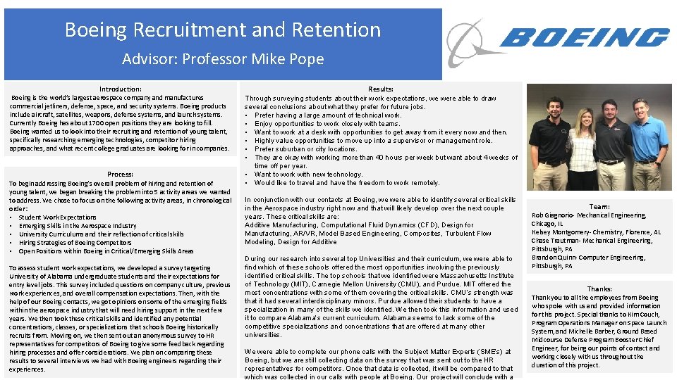 Boeing Recruitment and Retention Advisor: Professor Mike Pope Introduction: Boeing is the world’s largest