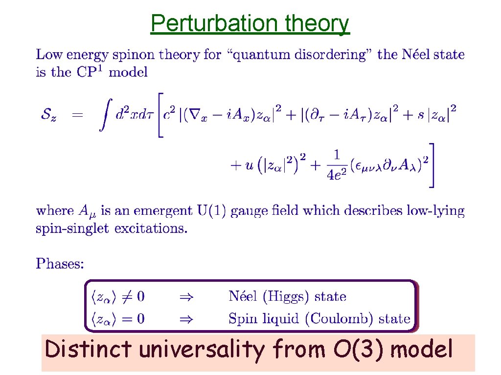 Perturbation theory Distinct universality from O(3) model 