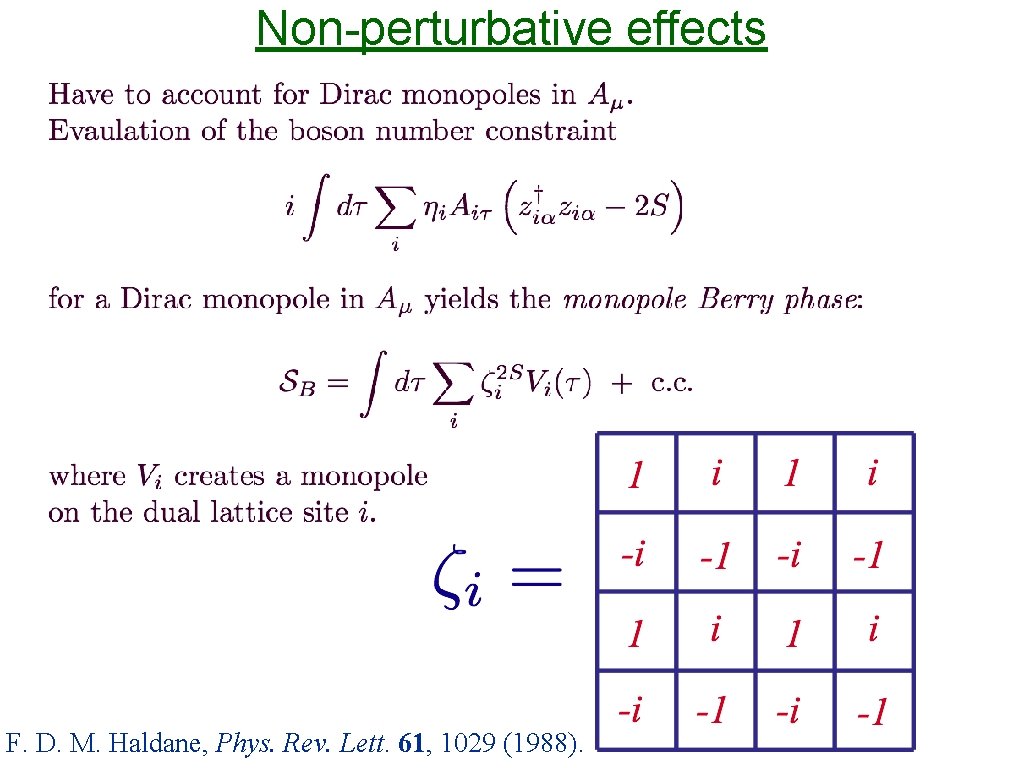 Non-perturbative effects F. D. M. Haldane, Phys. Rev. Lett. 61, 1029 (1988). 