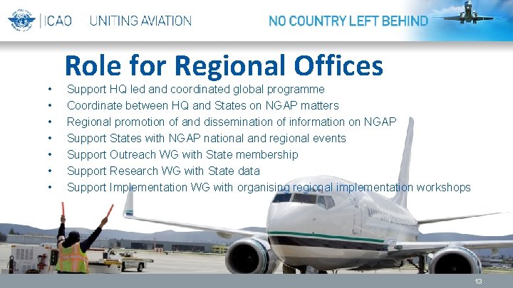  • • Role for Regional Offices Support HQ led and coordinated global programme