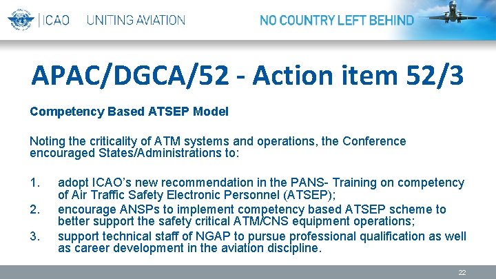 APAC/DGCA/52 - Action item 52/3 Competency Based ATSEP Model Noting the criticality of ATM