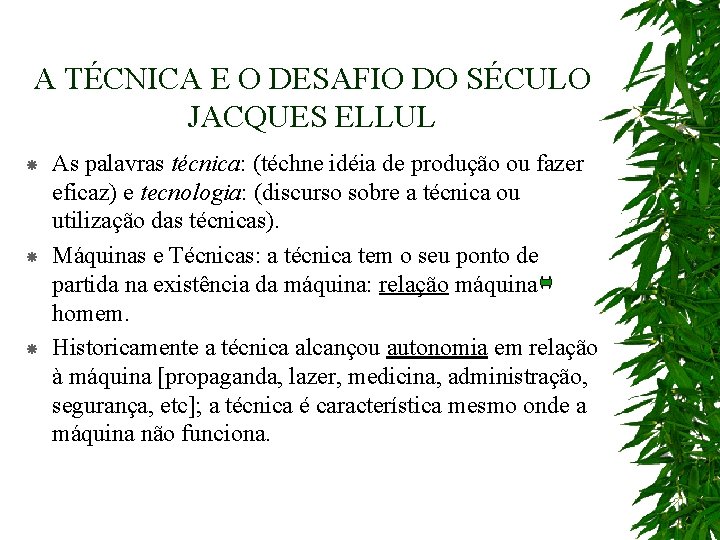 A TÉCNICA E O DESAFIO DO SÉCULO JACQUES ELLUL As palavras técnica: (téchne idéia