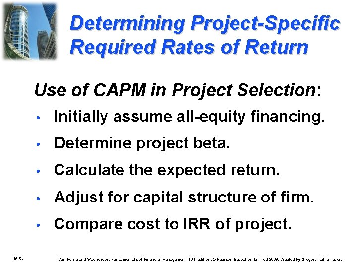 Determining Project-Specific Required Rates of Return Use of CAPM in Project Selection: 15. 56